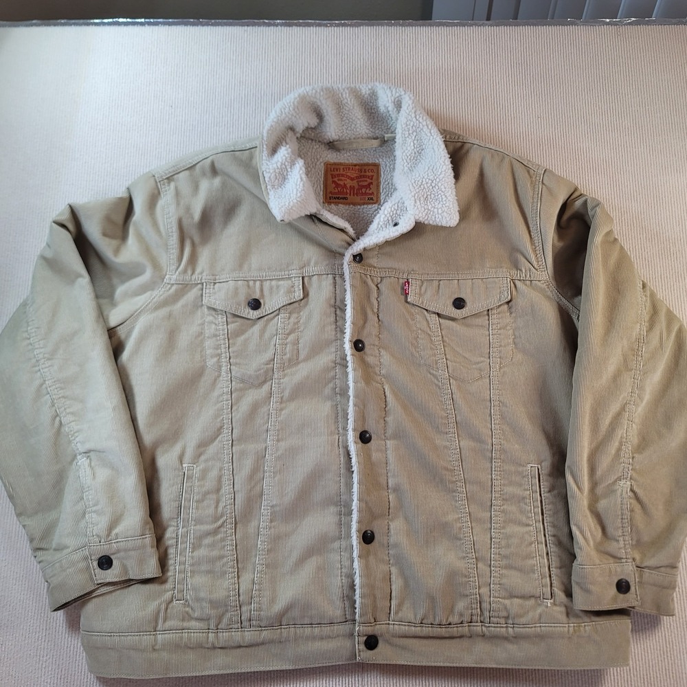 Levi's Corduroy Trucker Jacket Men XXL Brown Sherpa Lined Relaxed Fit Snap Front